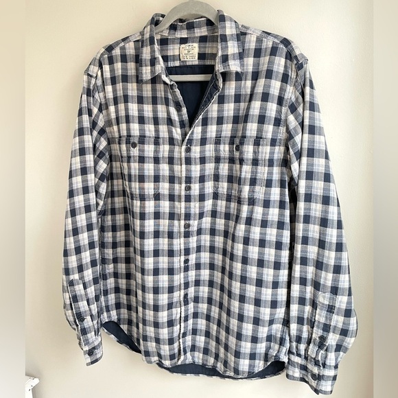 J. Crew Cotton Long Sleeve Button Down Work Shirt Blue White Plaid Men's Large - Picture 2 of 3